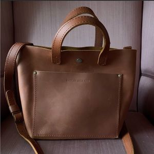 Portland Leather Goods Mini Crossbody in Honey.